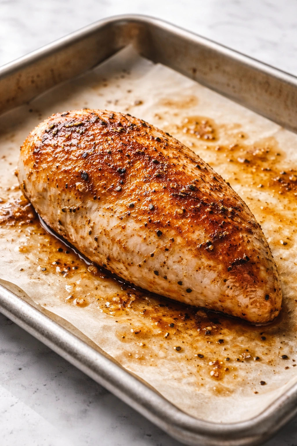 Evenly cooked chicken breast showing perfect doneness