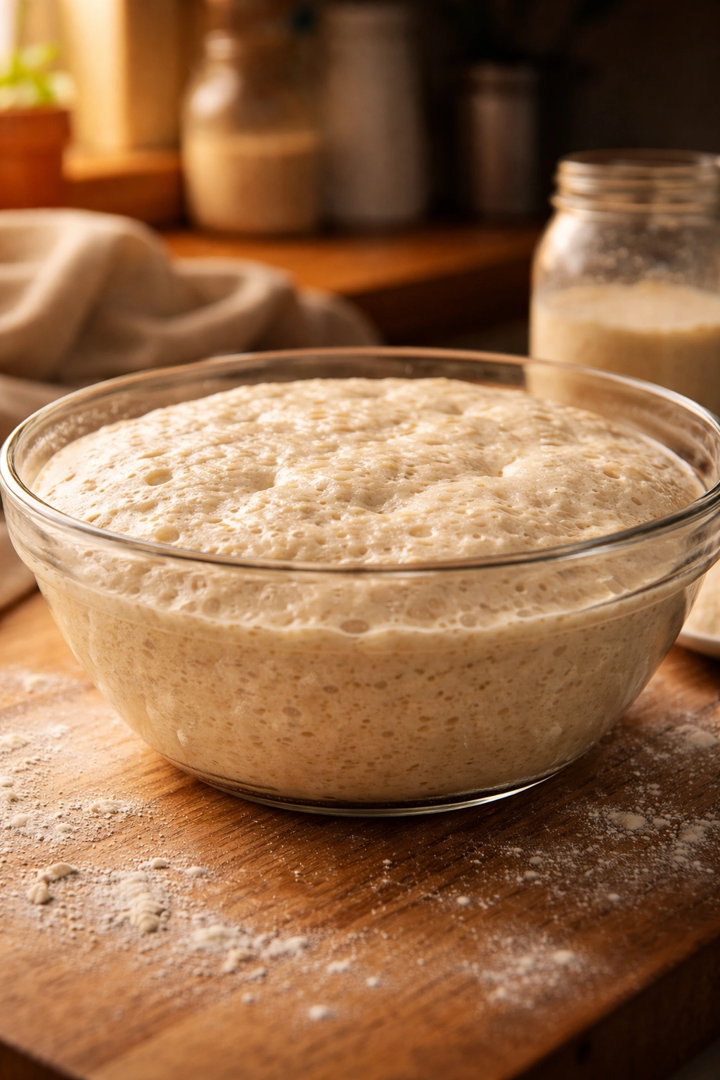 Dough fermenting in bowl during bulk fermentation