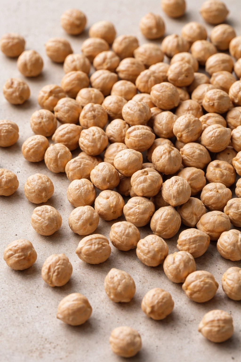 Pile of dried chickpeas on a plain background