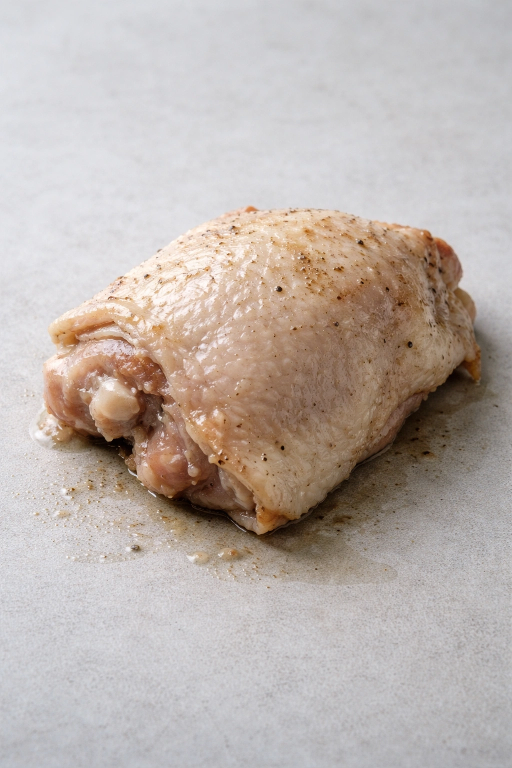 Dry pale chicken thigh highlighting common juiciness mistakes