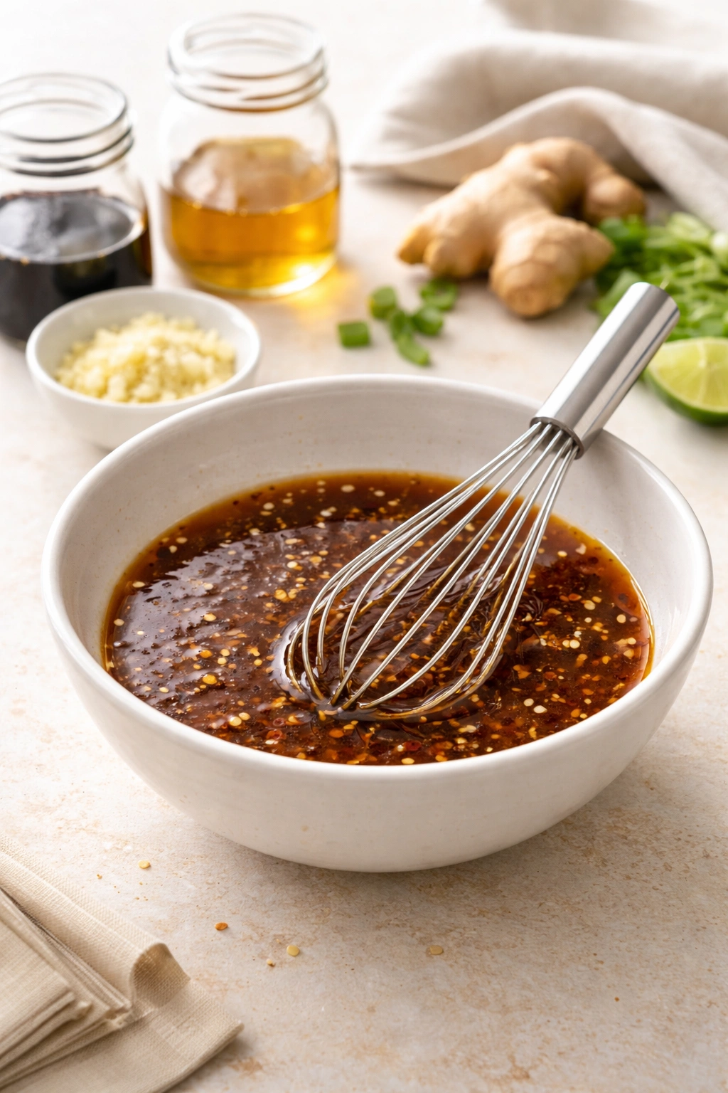 Minimal kitchen scene showing utensils for simple sauce prep.