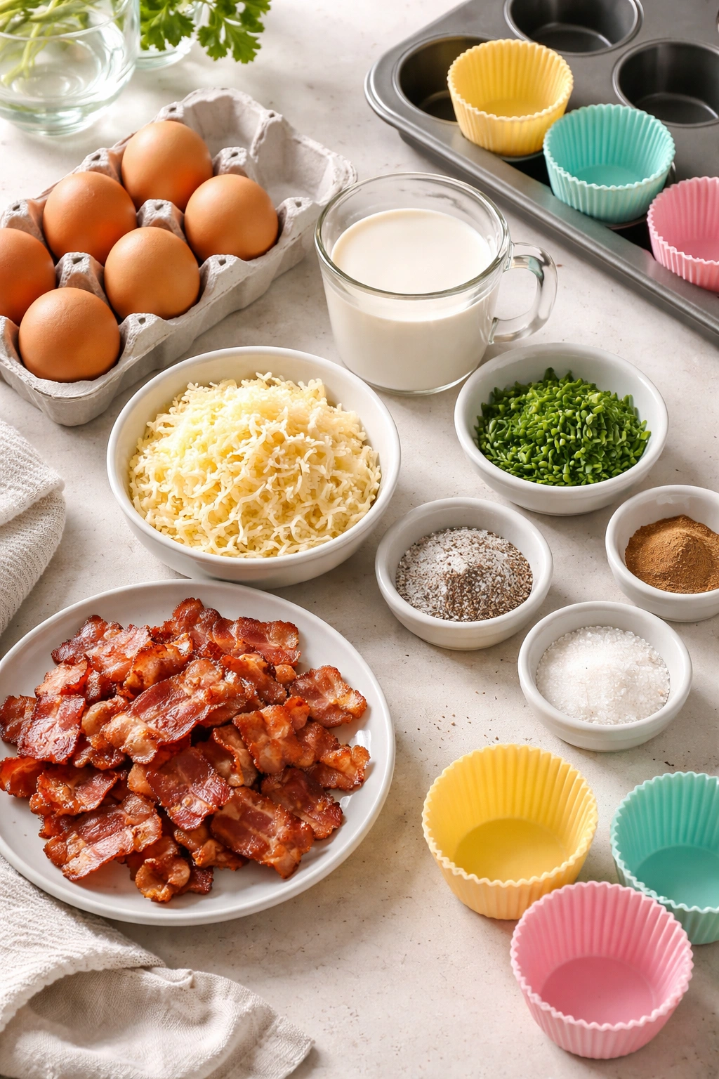 Ingredients for egg bites laid out on a counter