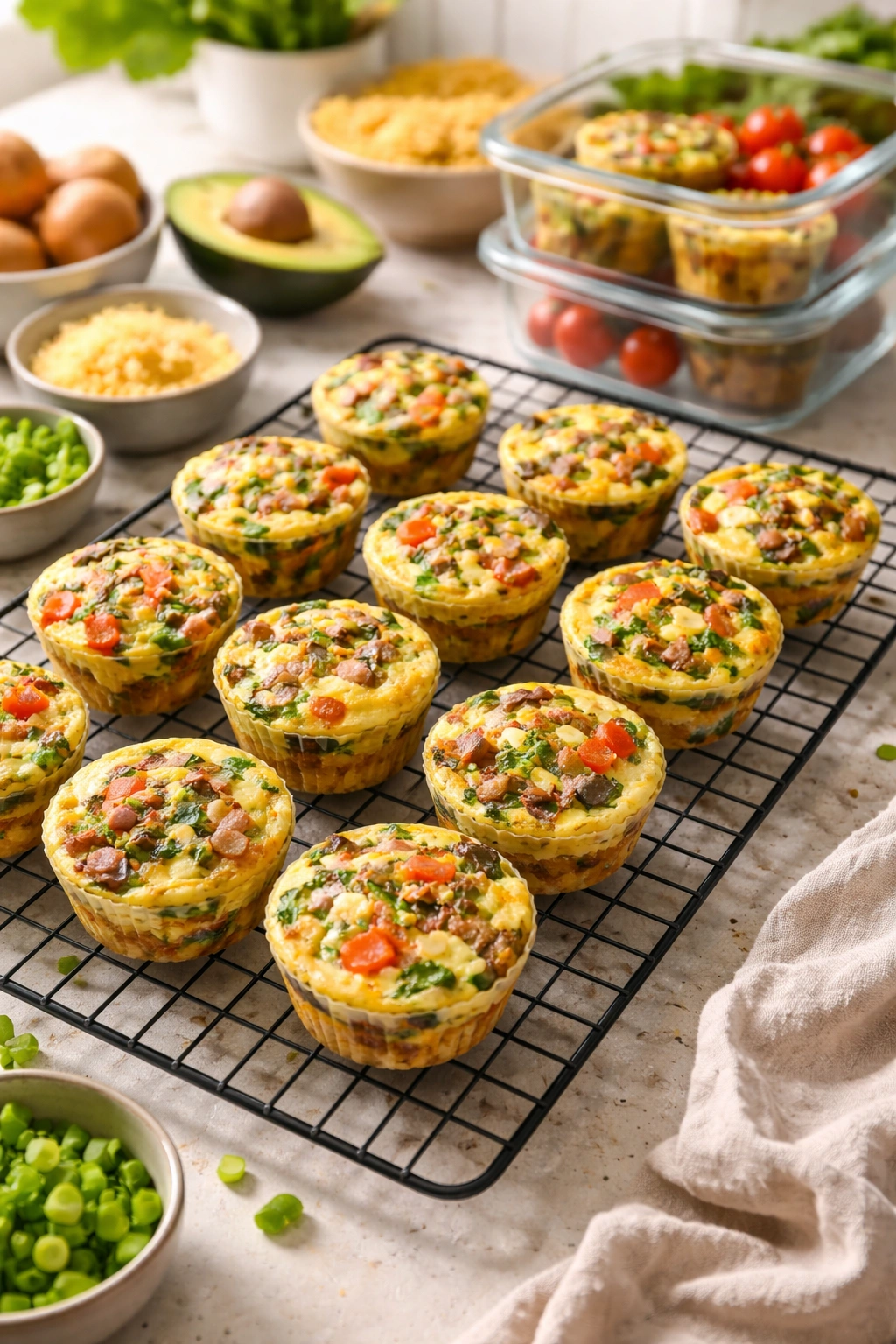 Tray of cooled egg muffin cups ready for meal prep