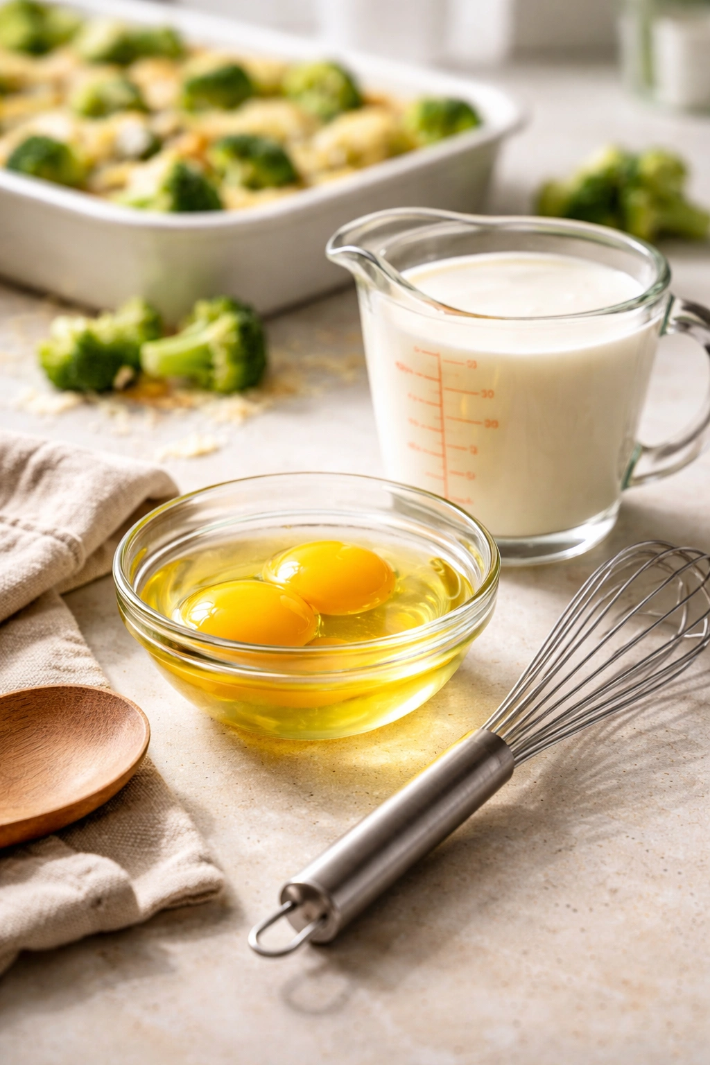 Eggs and heavy cream ready for addition to sauce