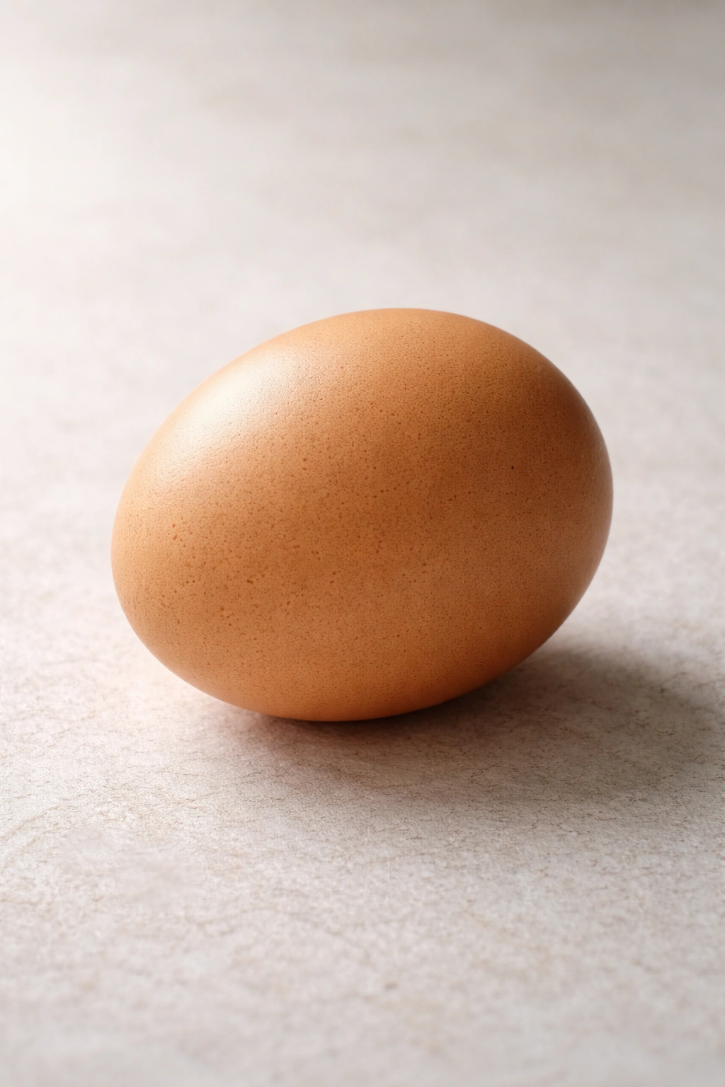 Single fresh egg on a clean surface with soft lighting.