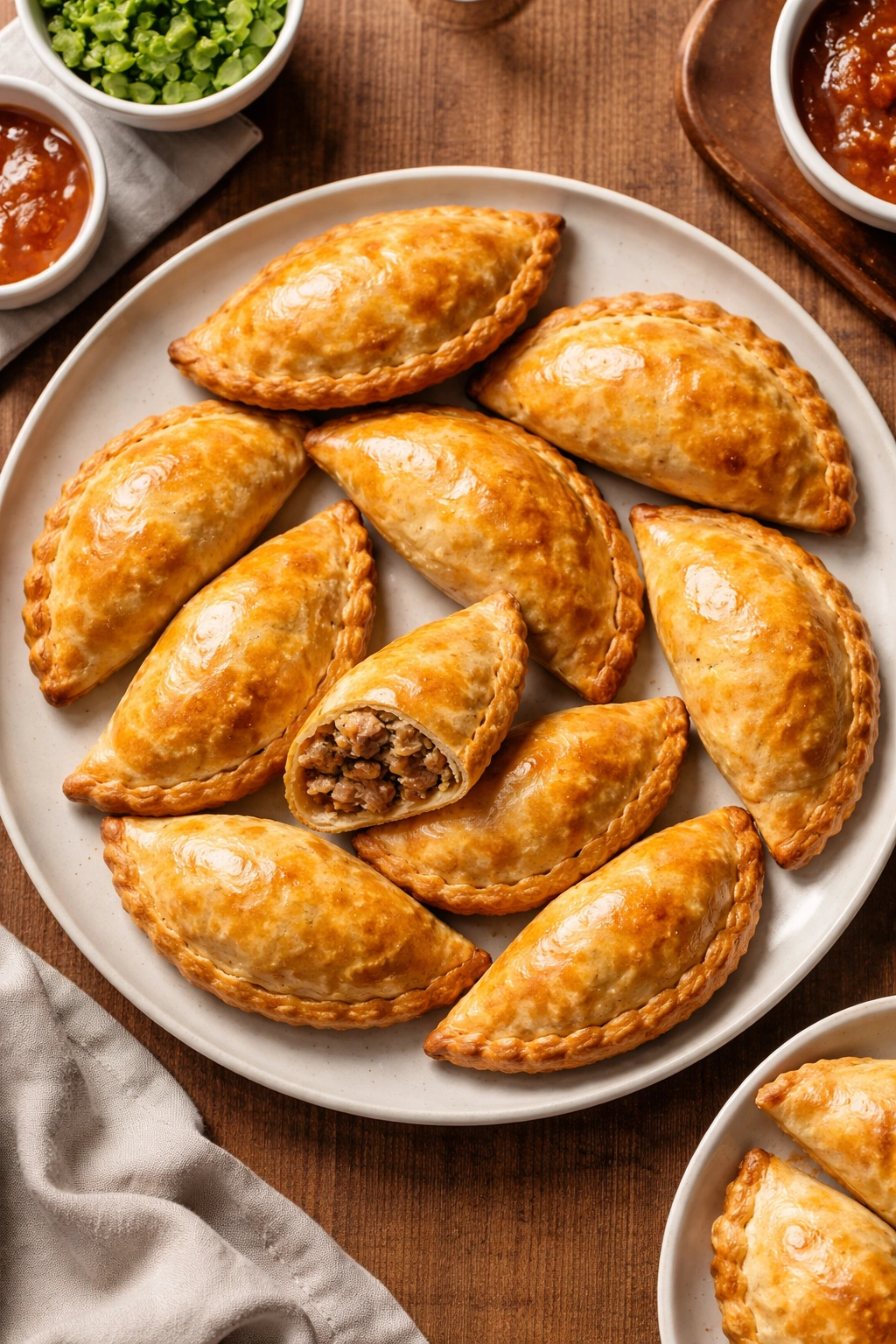 Warm empanadas arranged on a plate for serving ideas