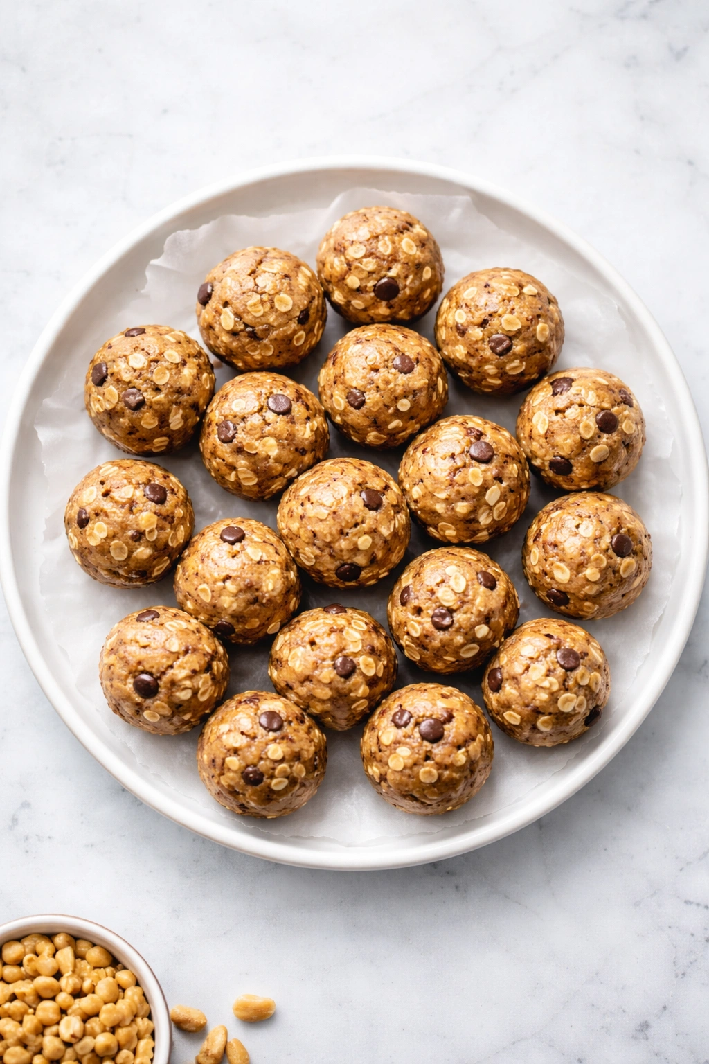 Plate of energy balls on parchment