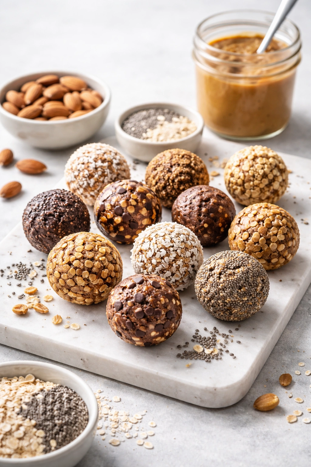 Energy balls on serving board