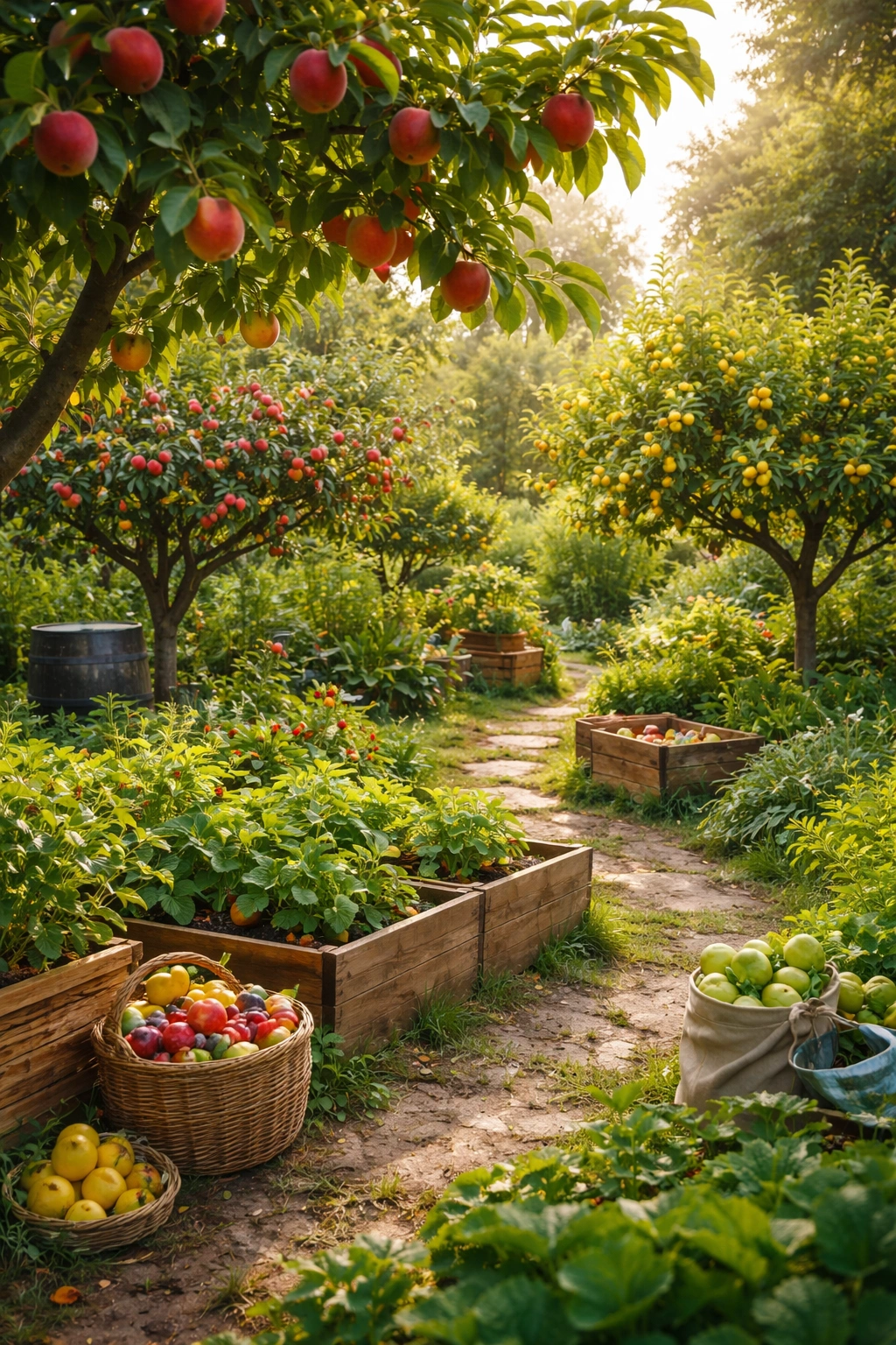 Eco-friendly backyard fruit garden emphasizing sustainability and reduced transport