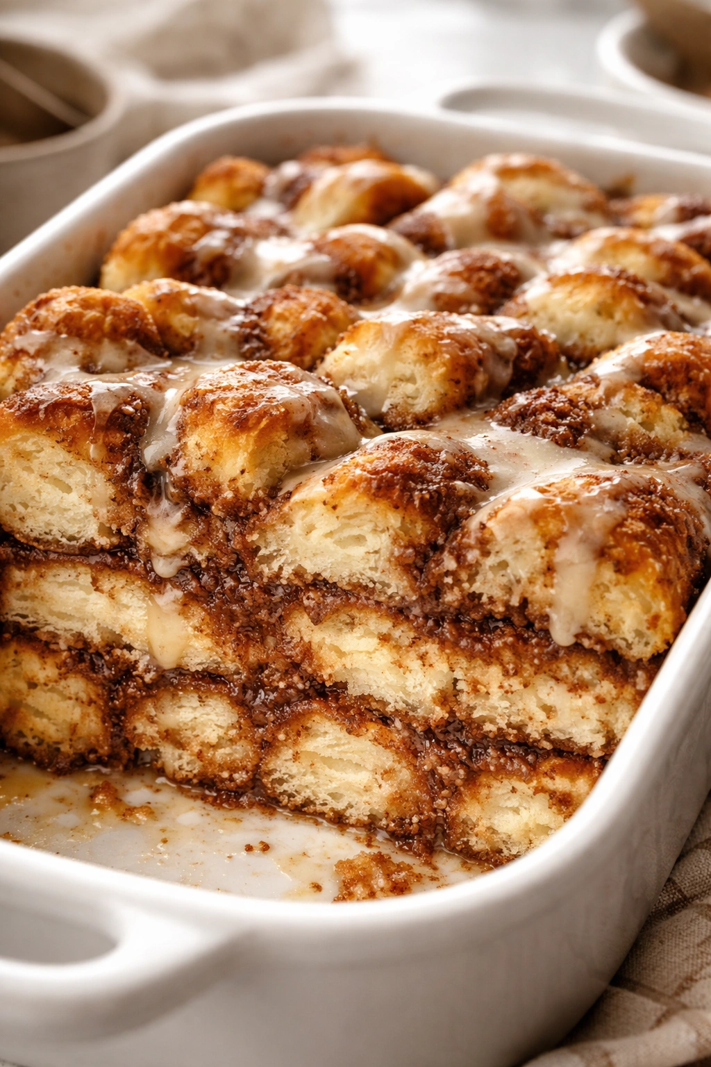 Evenly layered cinnamon filling between bread layers