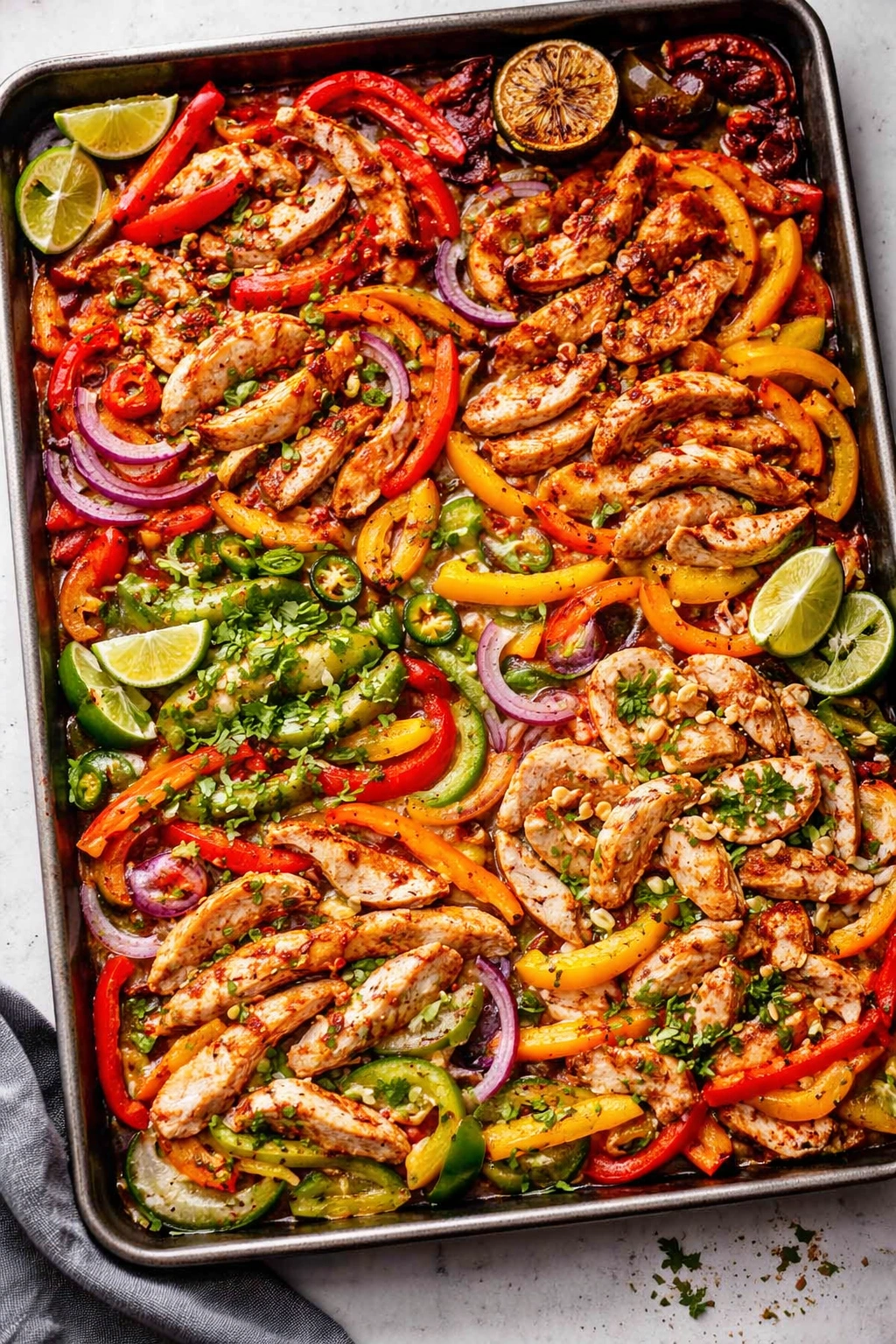 Colorful sheet pan fajitas with peppers and onions ready for variation ideas