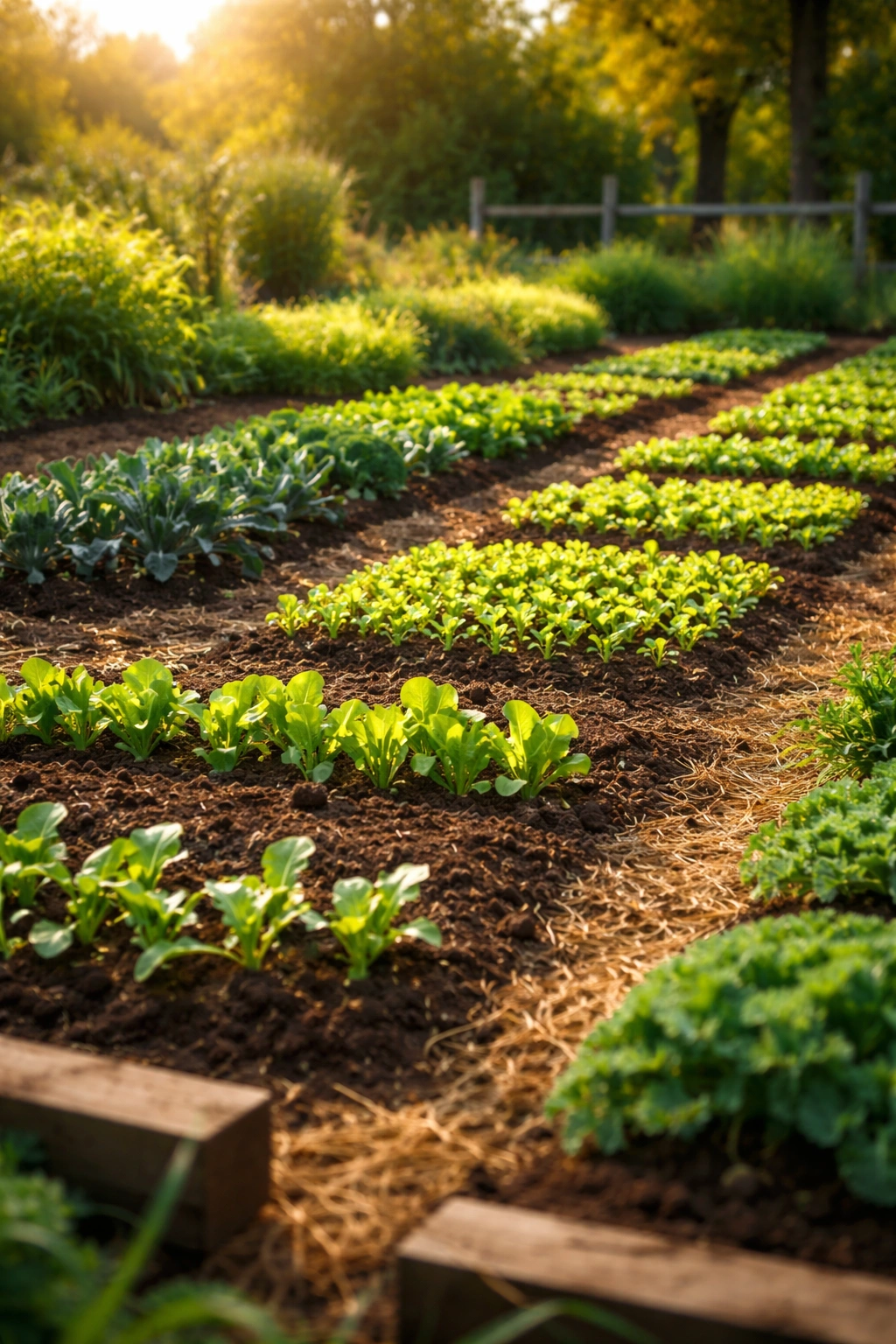 Succession planting in a fall garden with varying seedling stages