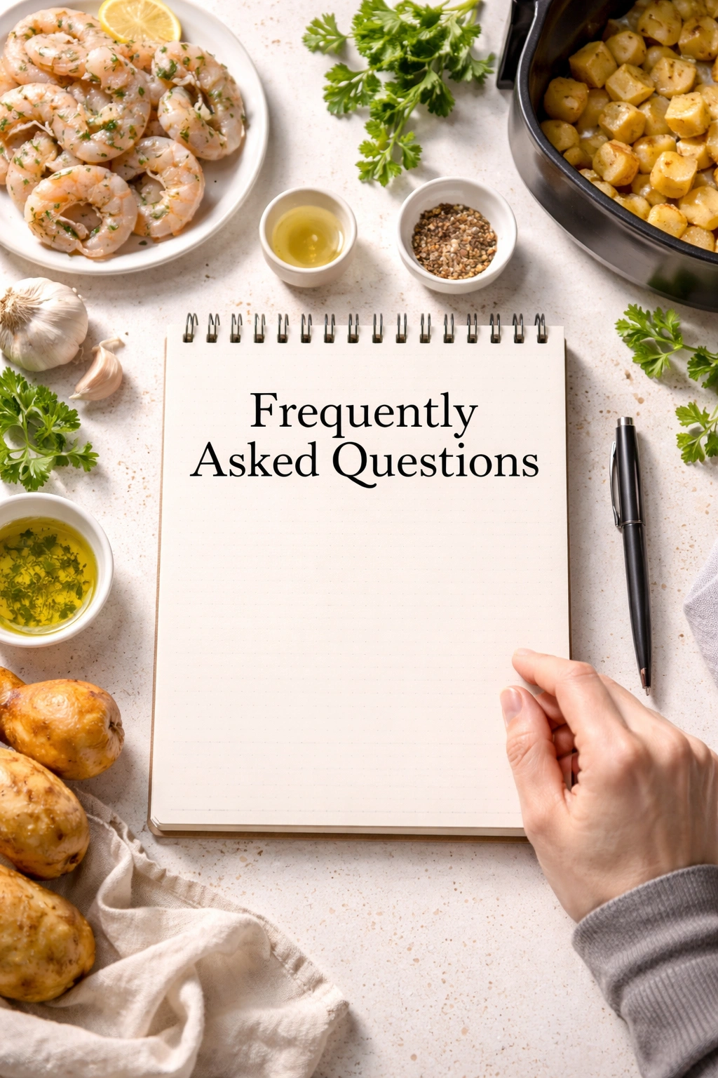 Blank notepad on kitchen table suggesting cooking FAQs without visible text.