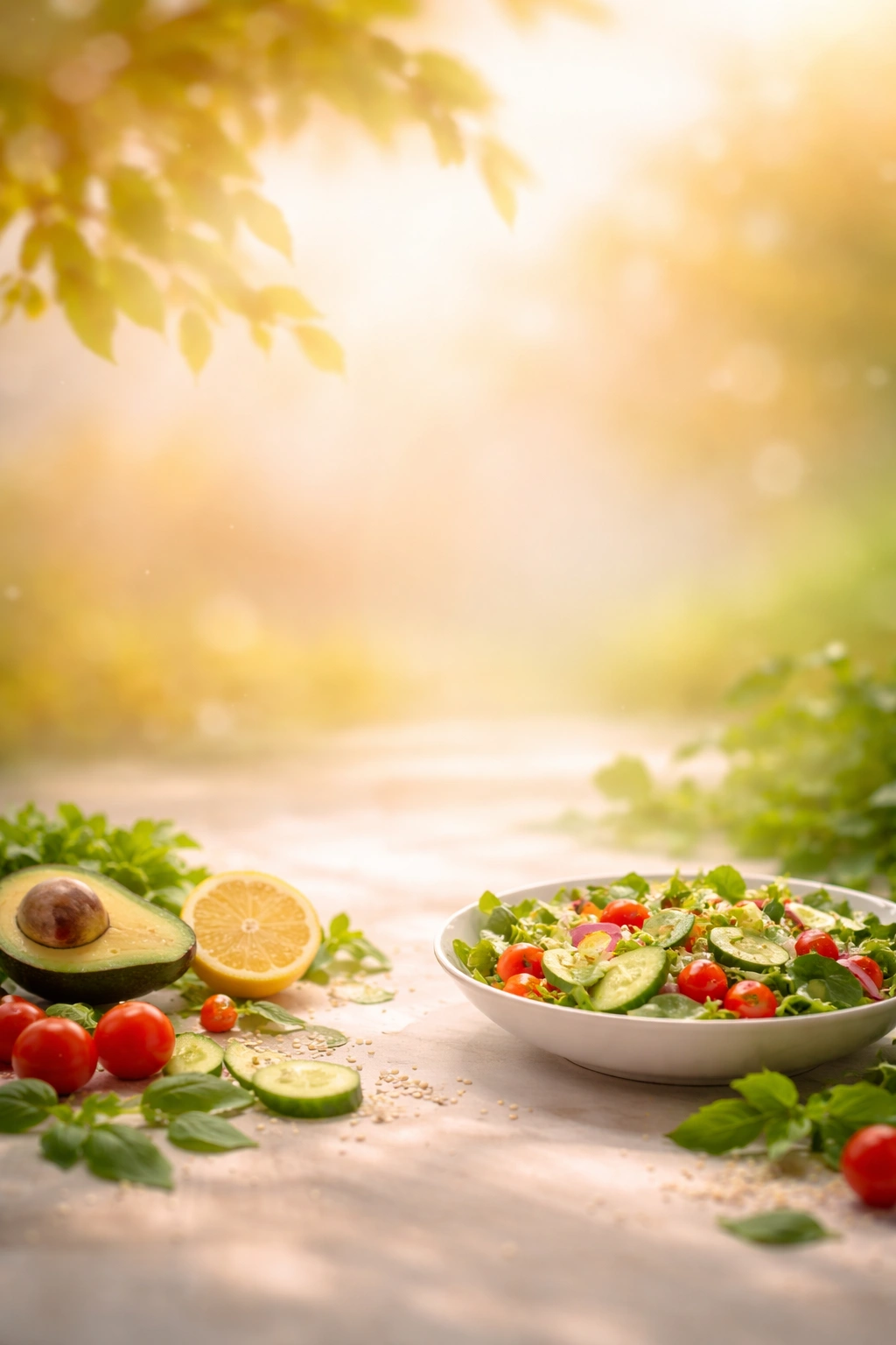 Abstract warm-toned gradient suggesting reflection on seasonal salads