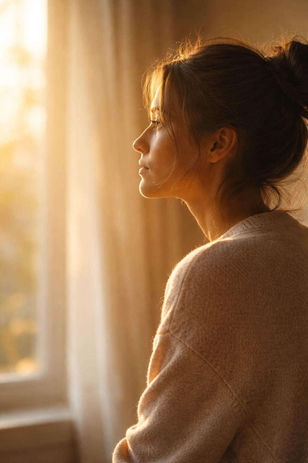 Contemplative silhouette of a person in warm morning light