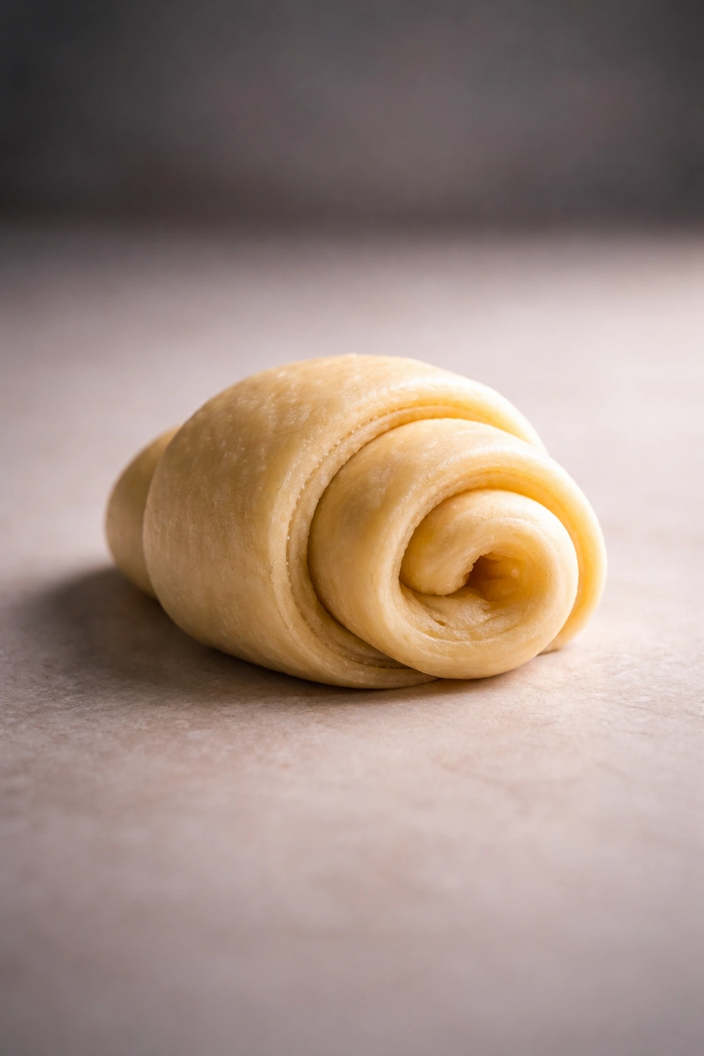 Abstract depiction of final thoughts with a crescent dough swirl on a clean surface