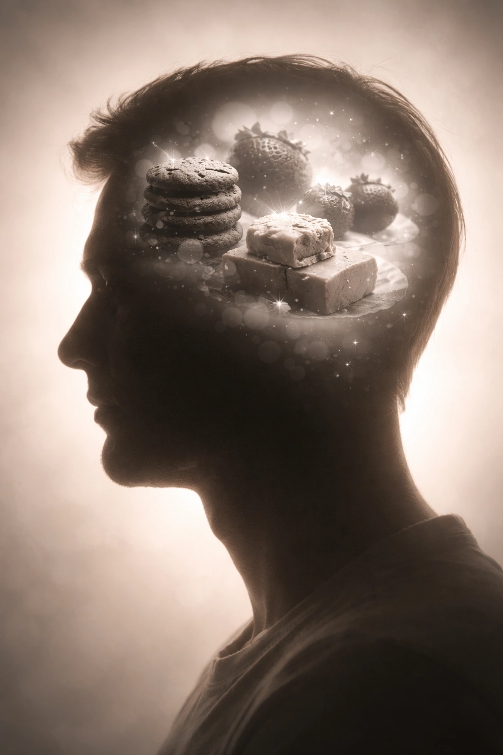 Abstract profile silhouette of a head to represent final thoughts on simple desserts