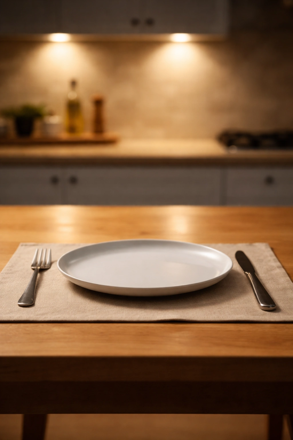 Minimalist dining scene suggesting reflection and balance after a meal
