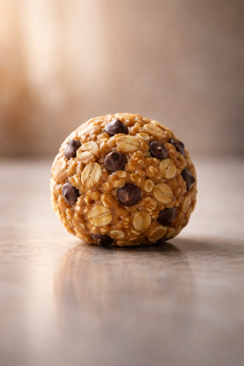 Energy ball on reflective surface with soft backdrop