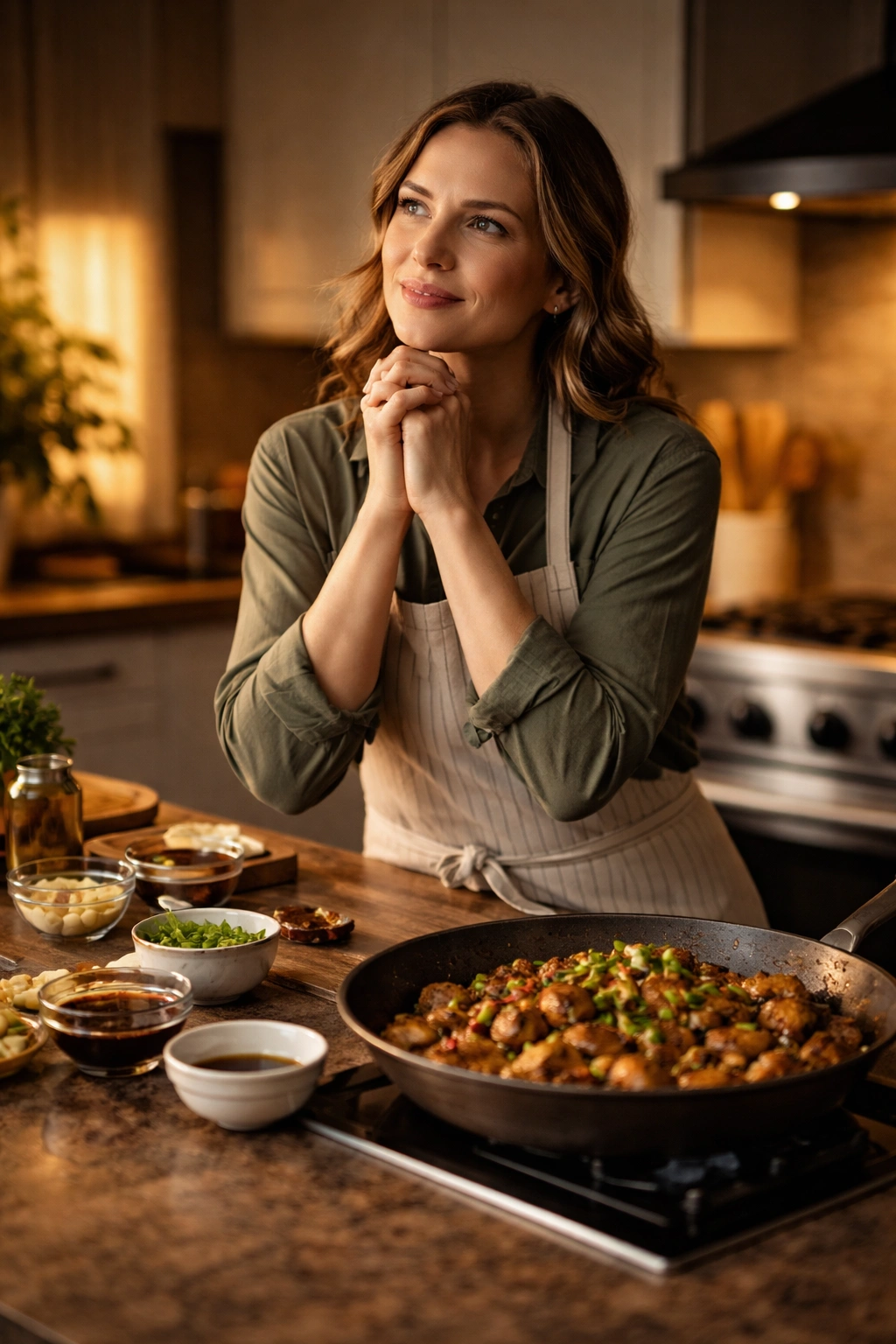 Contemplative home cook in warm kitchen, symbolizing final thoughts and kitchen confidence