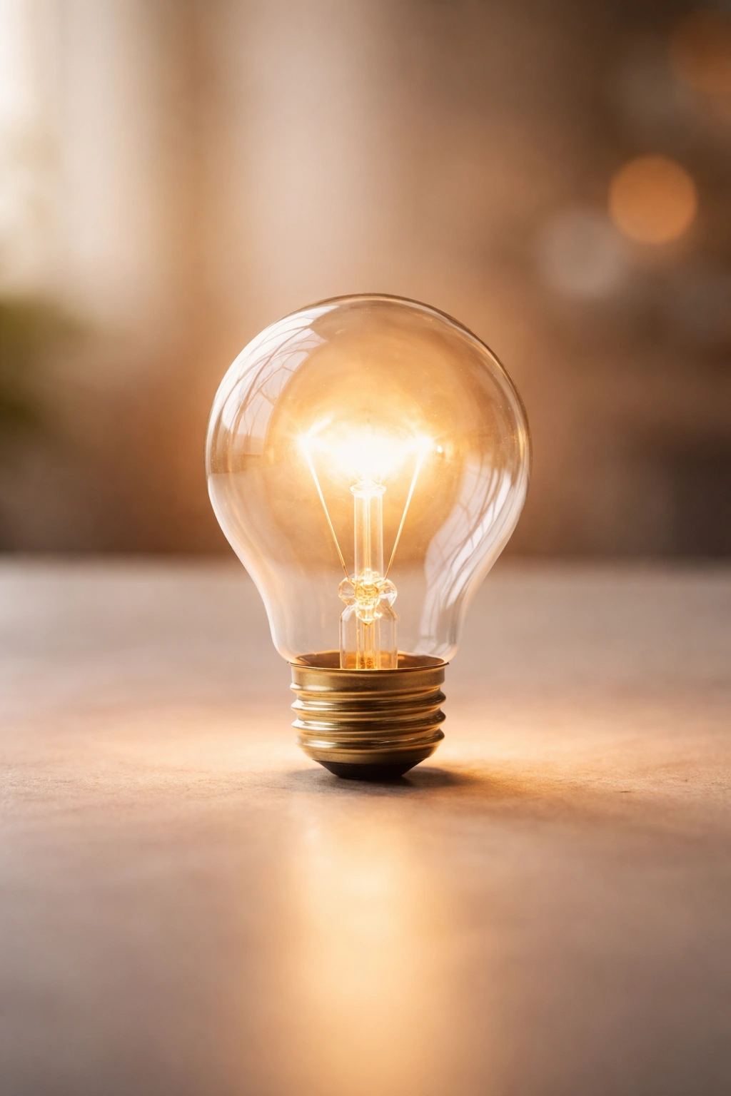 Glowing lightbulb on a clean surface symbolizing final thoughts