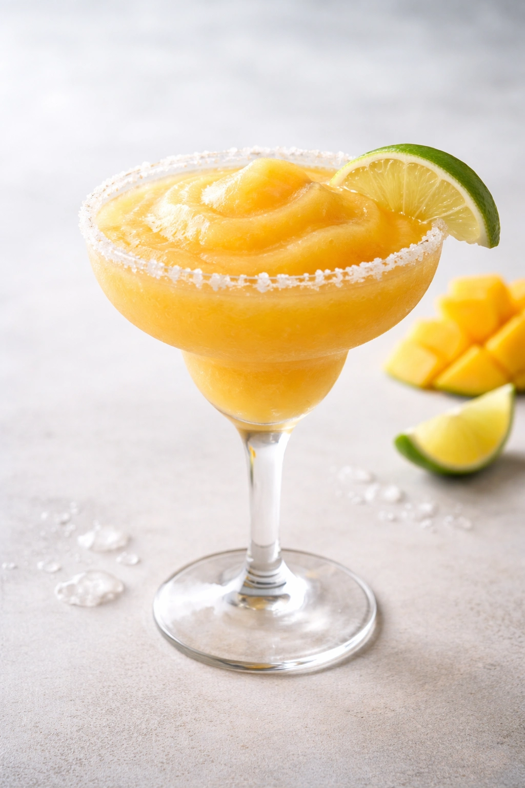 Close-up of a salt-rimmed margarita glass, symbolizing final thoughts on a frozen mango margarita