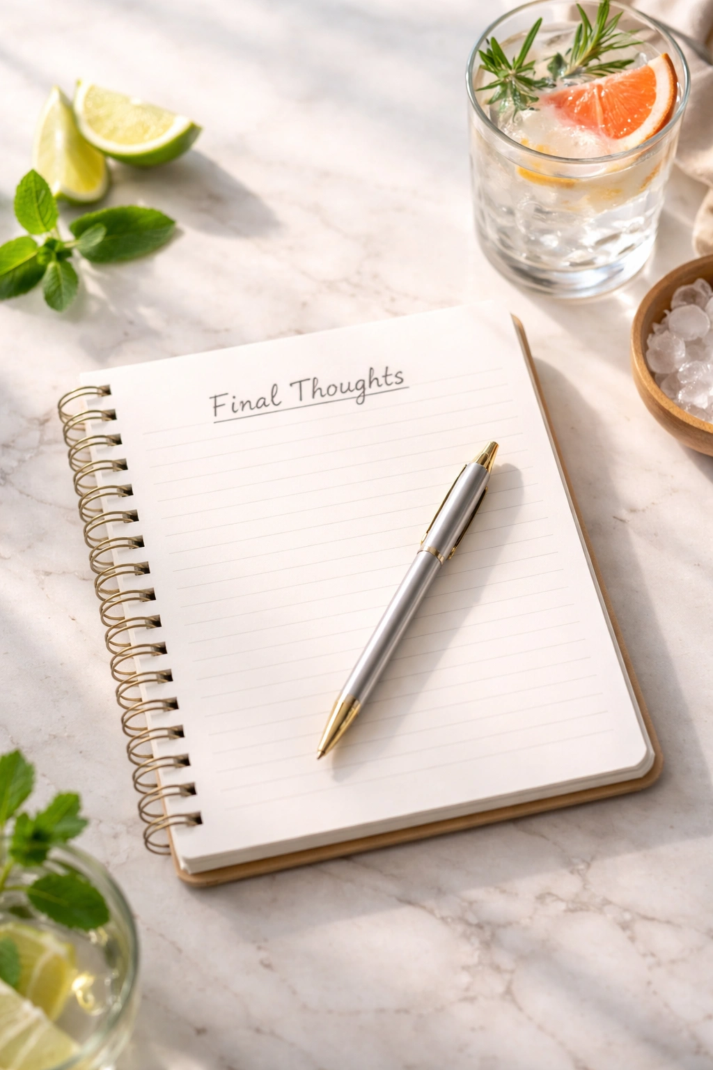 Open notebook and pen suggesting final thoughts and reflection