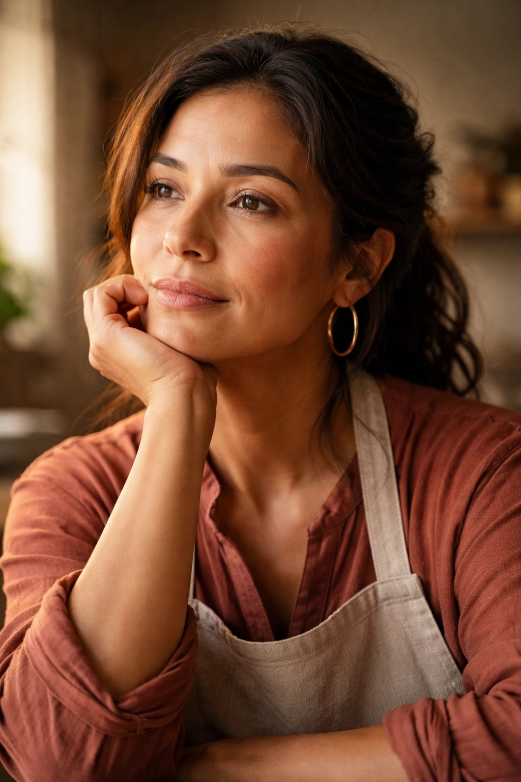 Portrait of a contemplative person in a studio