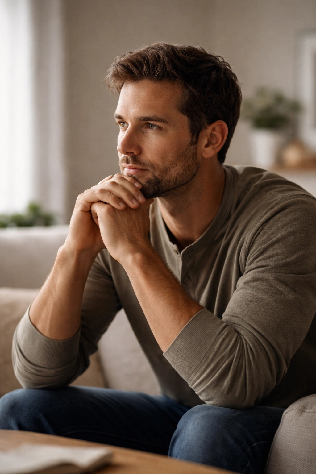 Person in thoughtful pose contemplating game day snacks