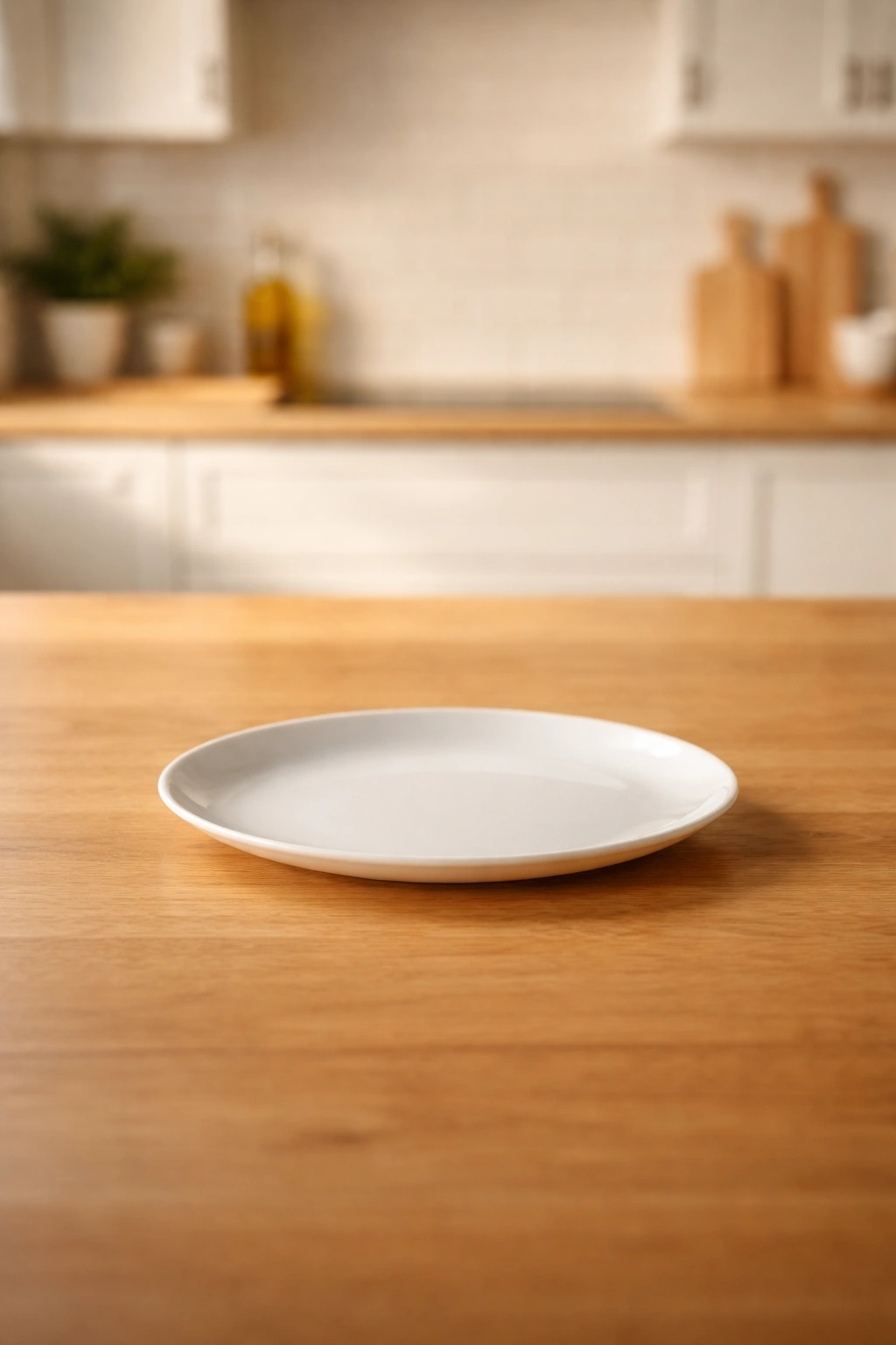 Minimal kitchen scene with a single empty plate