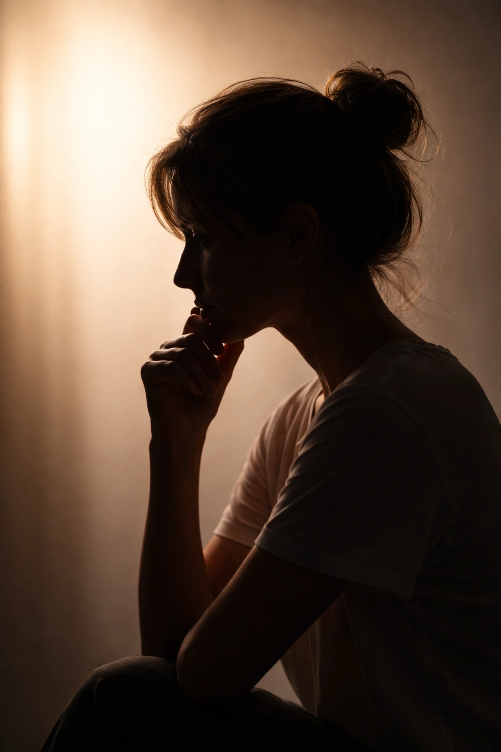 Silhouette of a person in profile against a soft gradient background