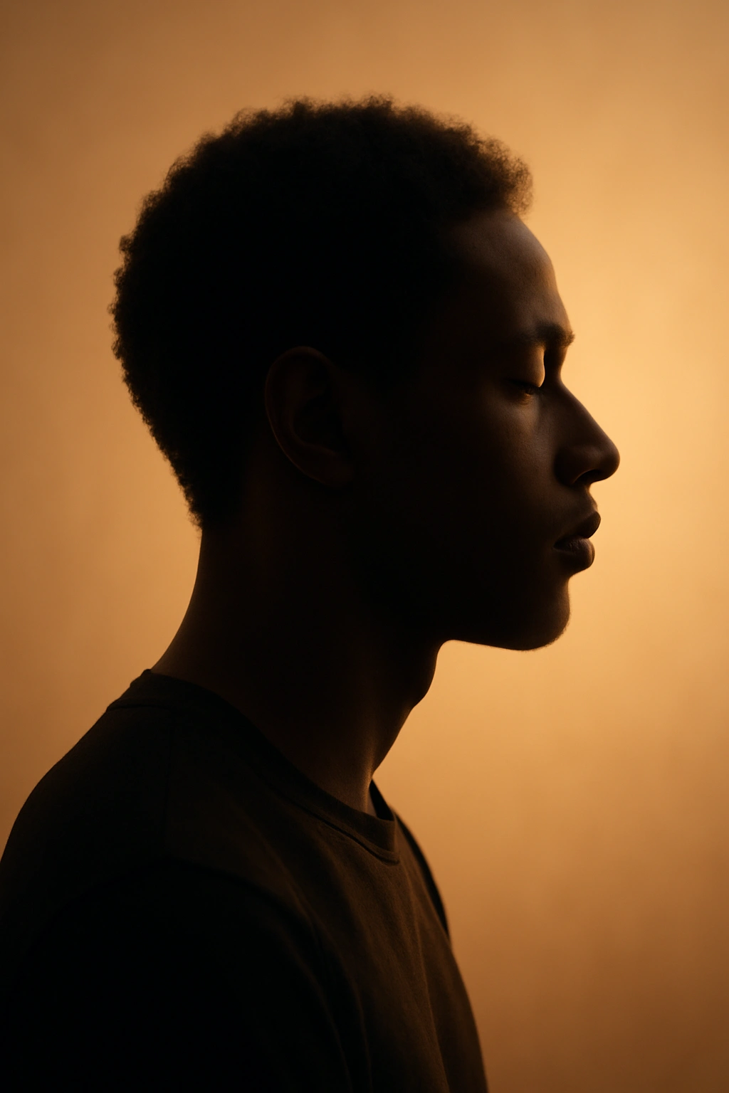 Profile silhouette of a person in a calm studio with warm lighting, symbolizing final thoughts