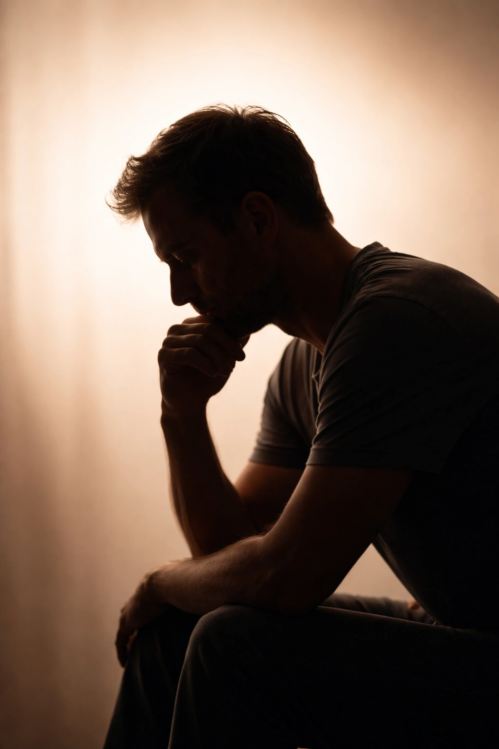 Solitary silhouette in contemplation against a soft gradient background