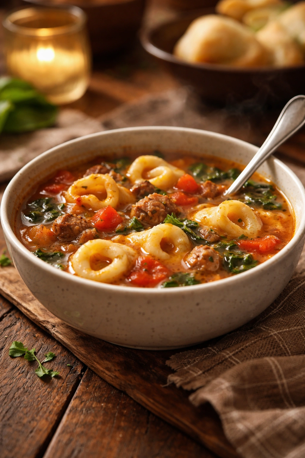 Steaming bowl of soup on a rustic table conveying comfort and conclusion