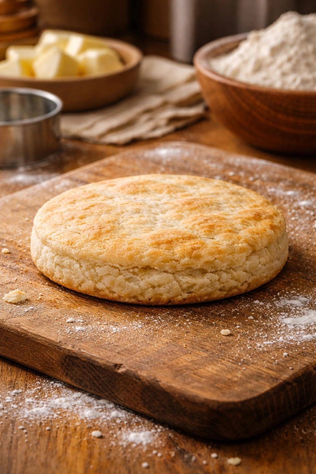 Flat dense biscuit on a wooden surface illustrating common mistakes