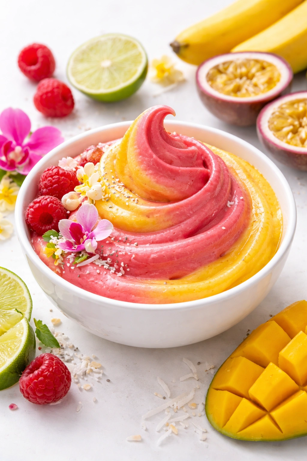 Vibrant two-tone swirl in a bowl suggesting creative flavor combinations