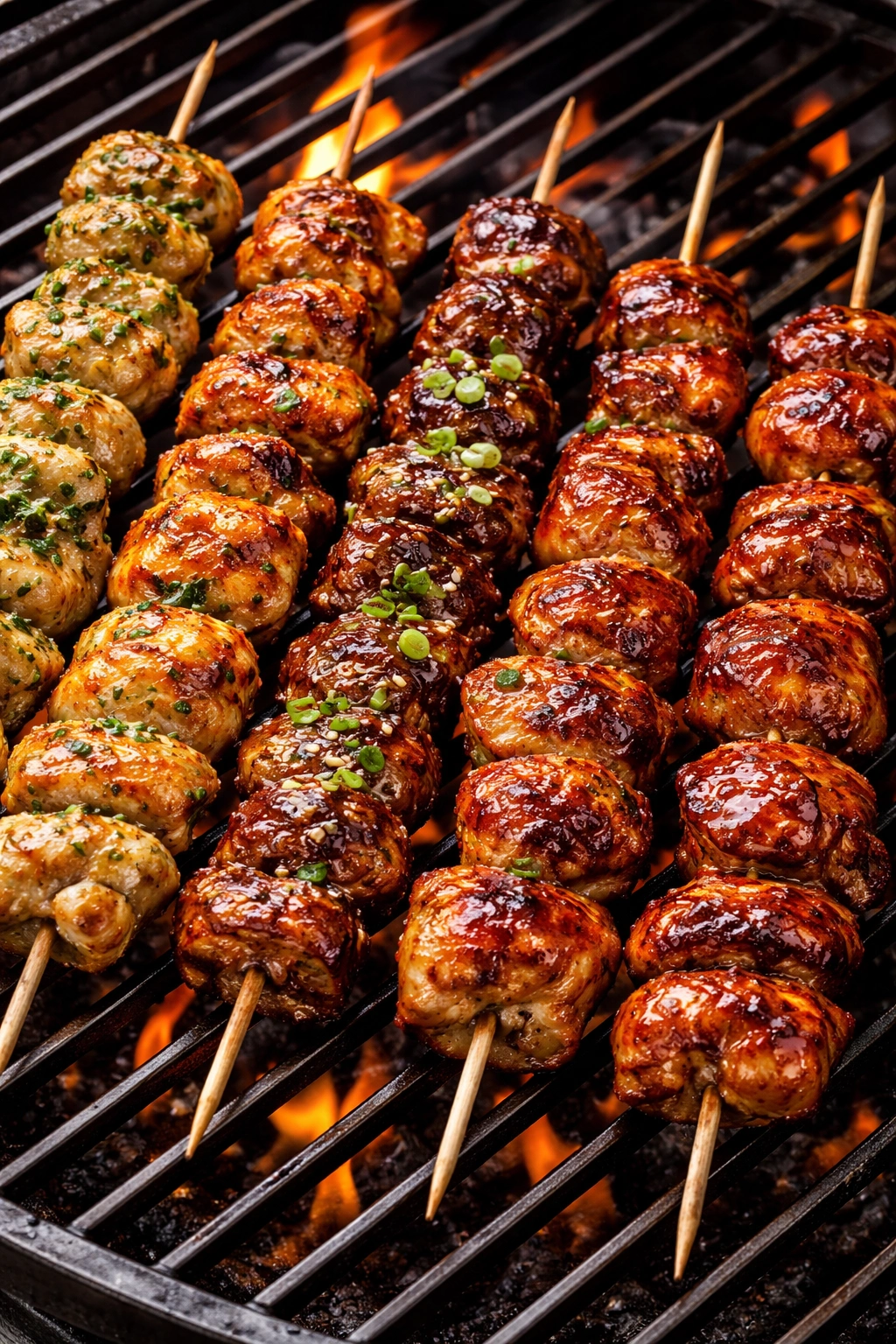 Assorted chicken skewers with different marinades