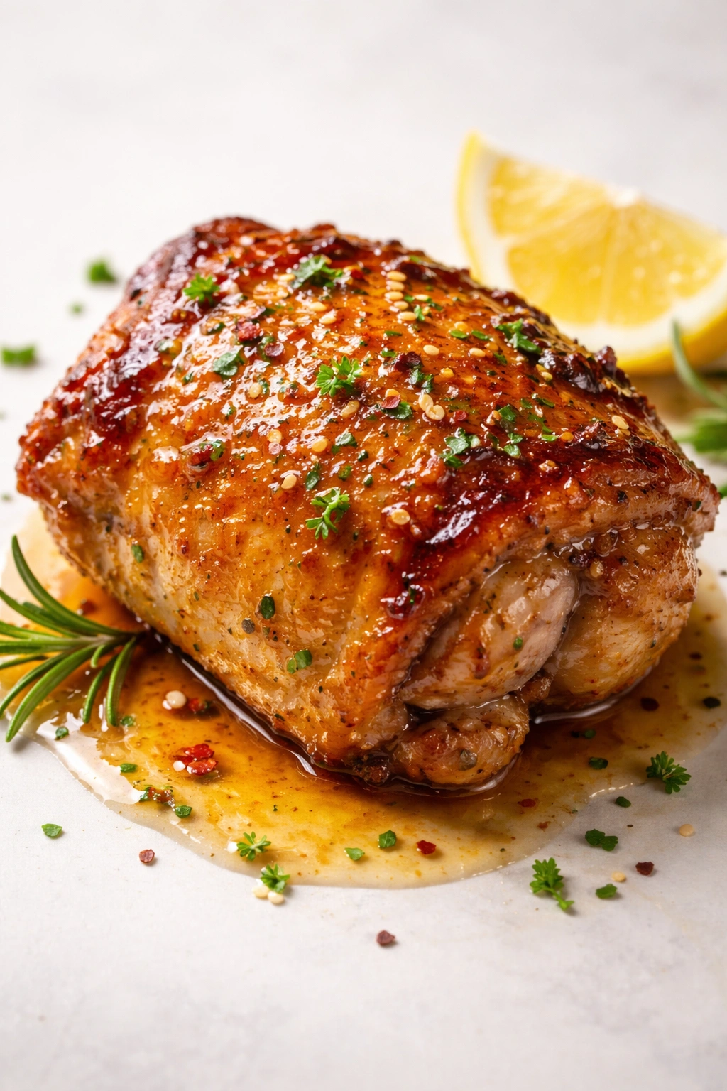 Glazed chicken thigh showing caramelized surface for flavor variations