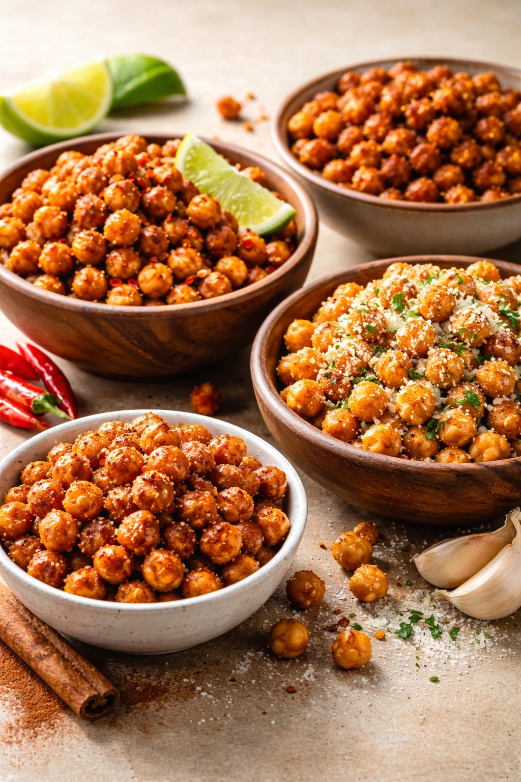 Roasted chickpeas with varied seasonings