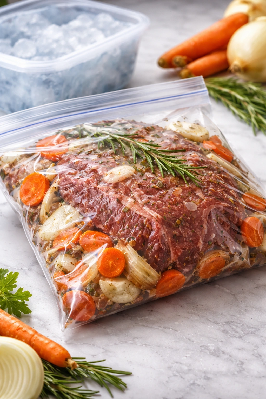 Beef roast sealed in a freezer bag for freezing options
