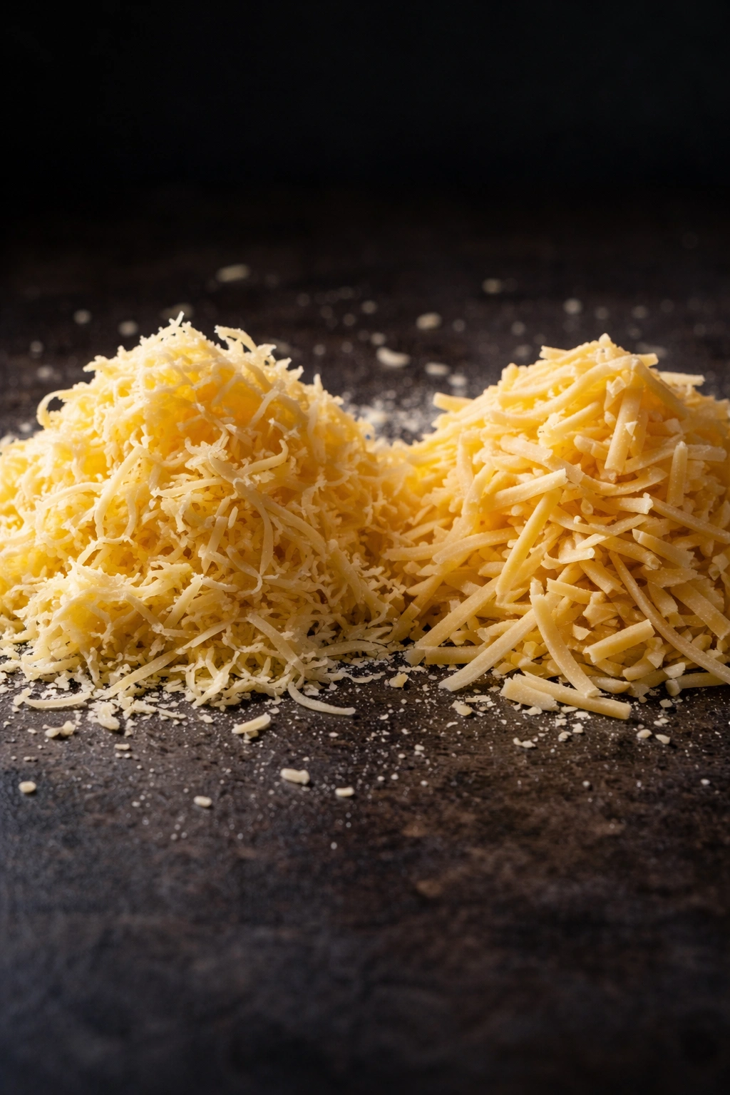 Freshly grated vs pre-shredded cheese textures side by side