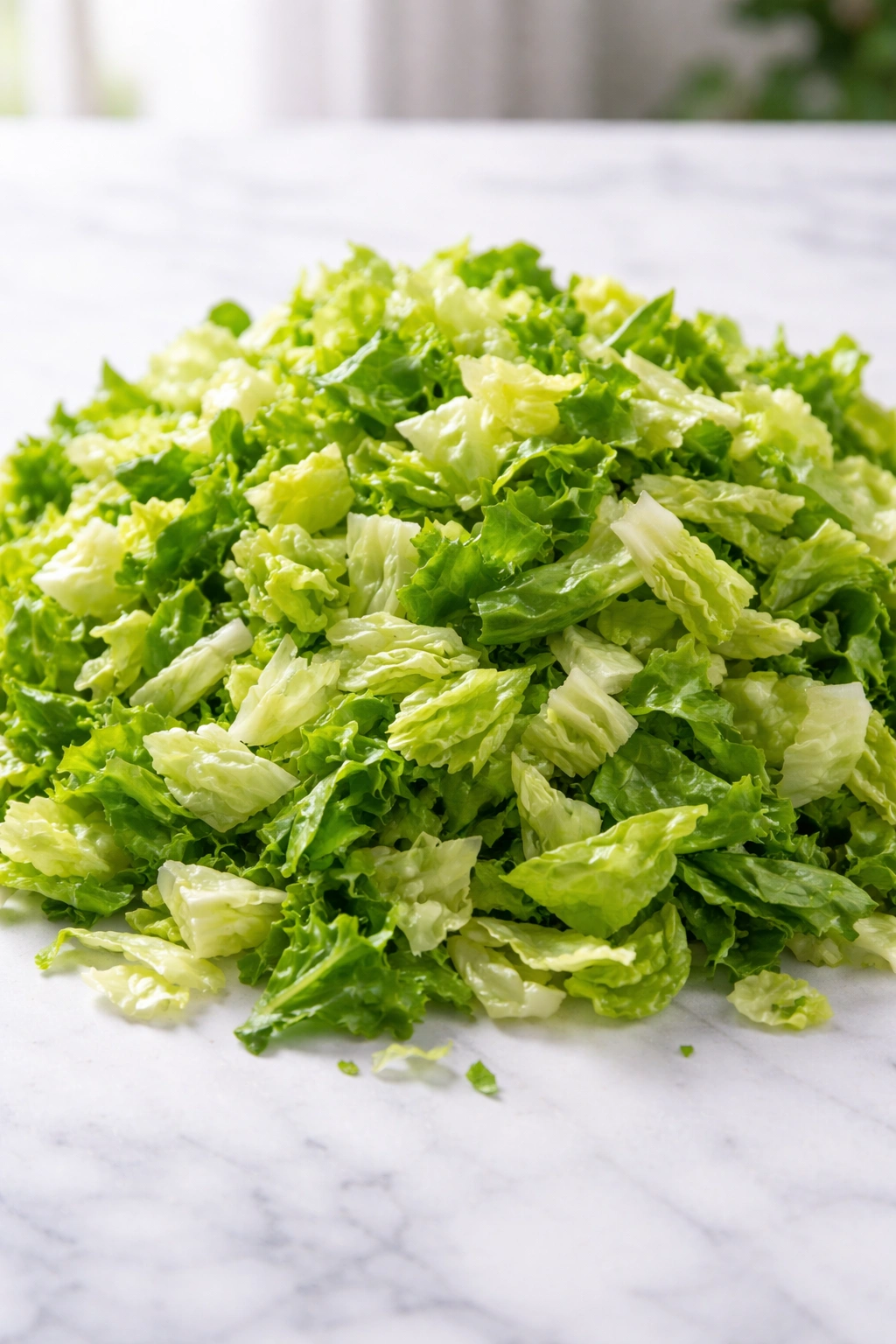 Fresh iceberg and romaine greens ready for salad base