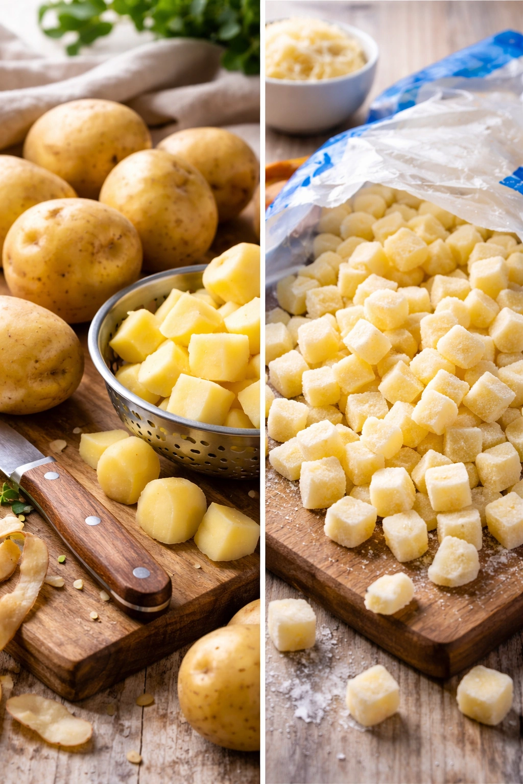 Fresh Yukon Gold potatoes on a rustic board