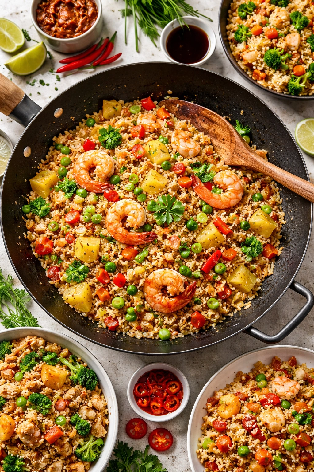Fried rice with varied add-ins like shrimp and pineapple