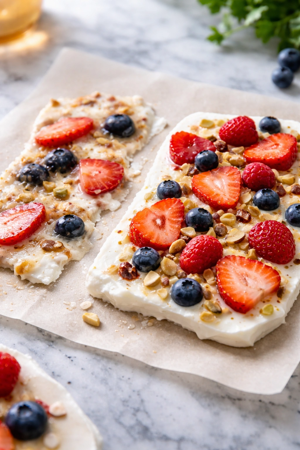 Close-up of thin versus thick frozen yogurt bark highlighting common mistakes