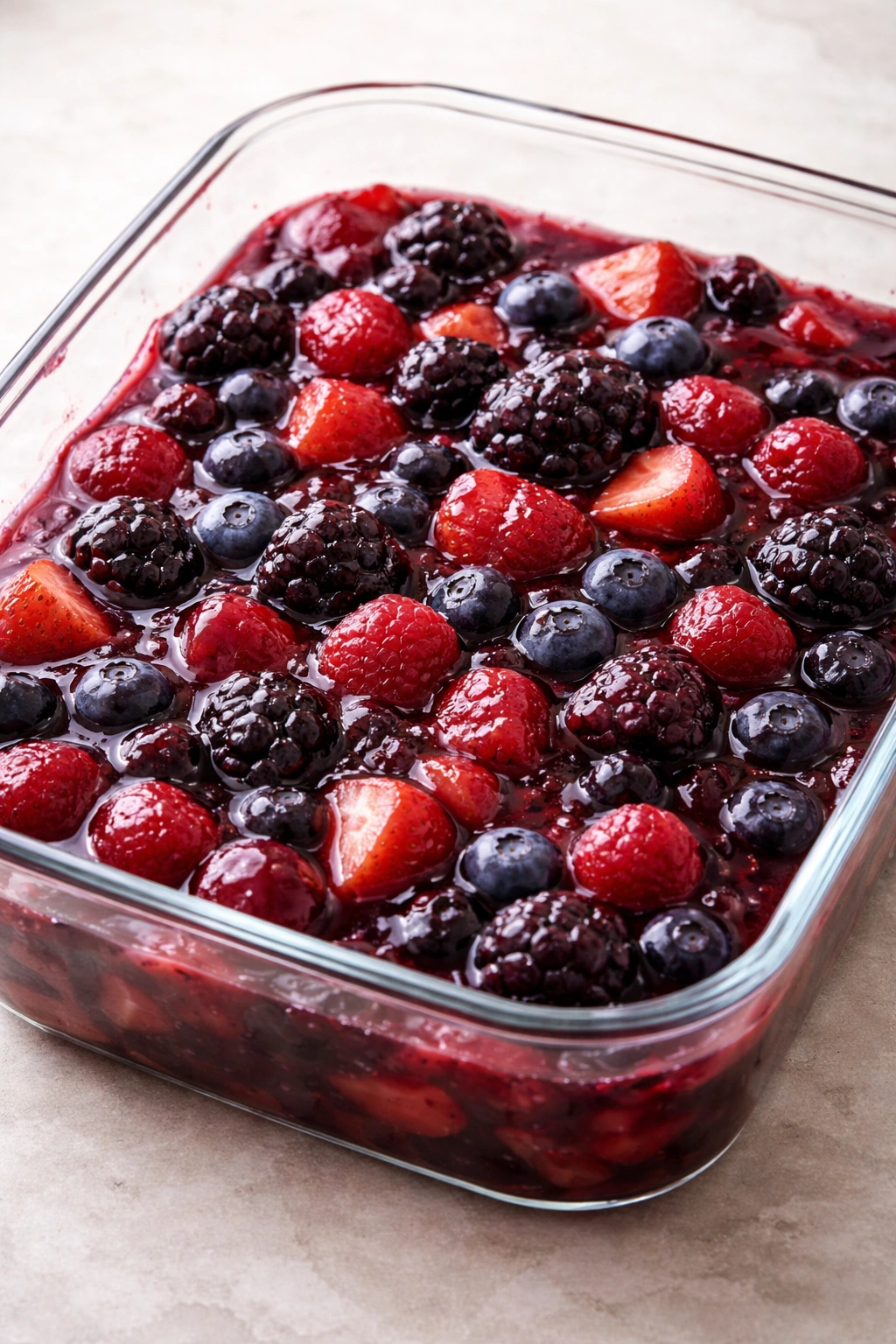 Glossy fruit filling with berries and juice
