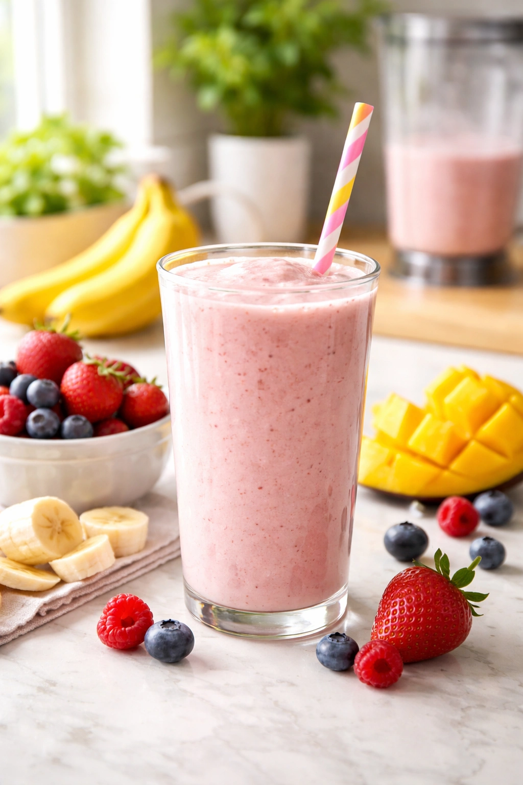 Smoothie in a tall glass with creamy texture
