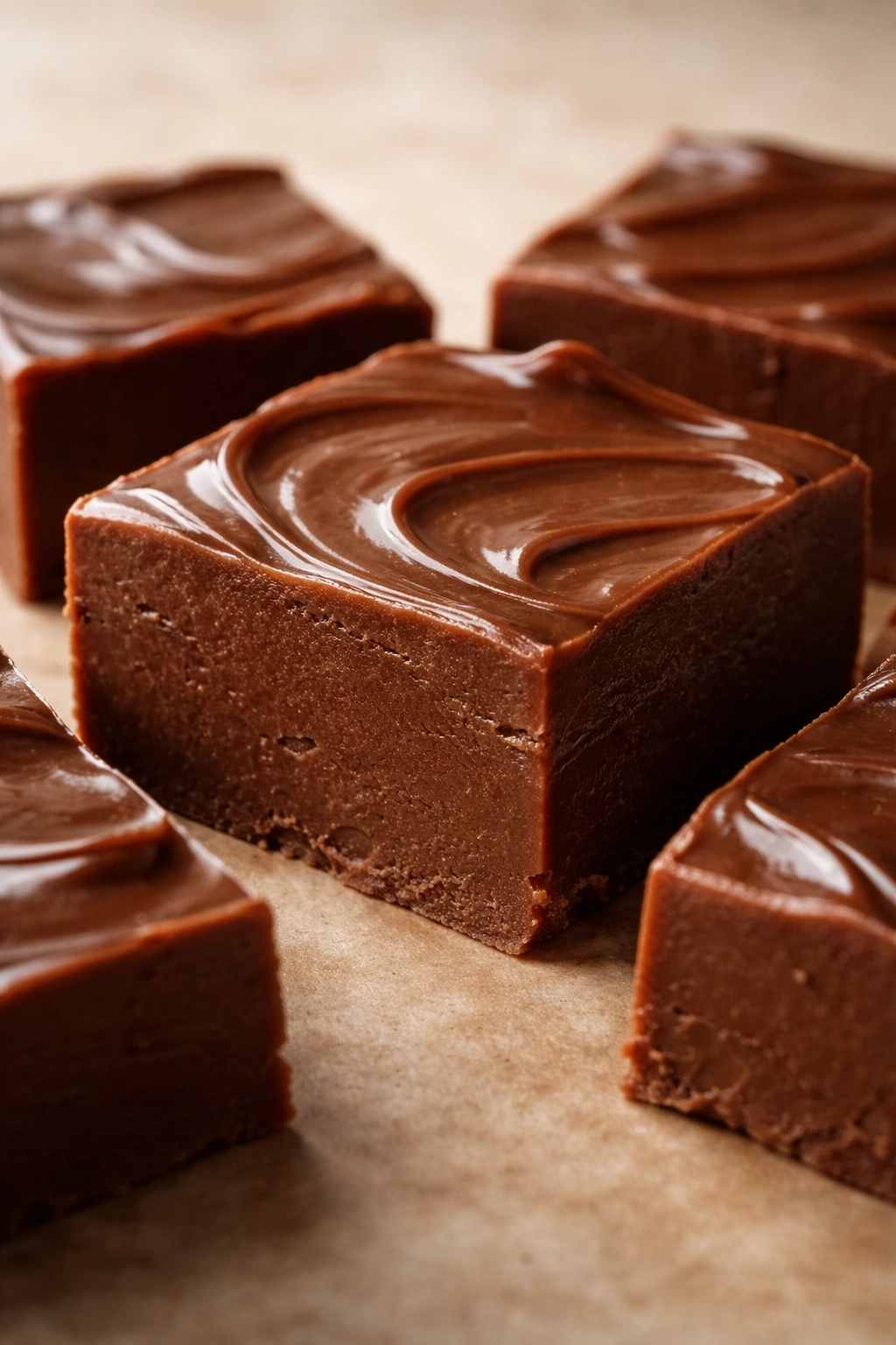 Close-up of silky fudge texture