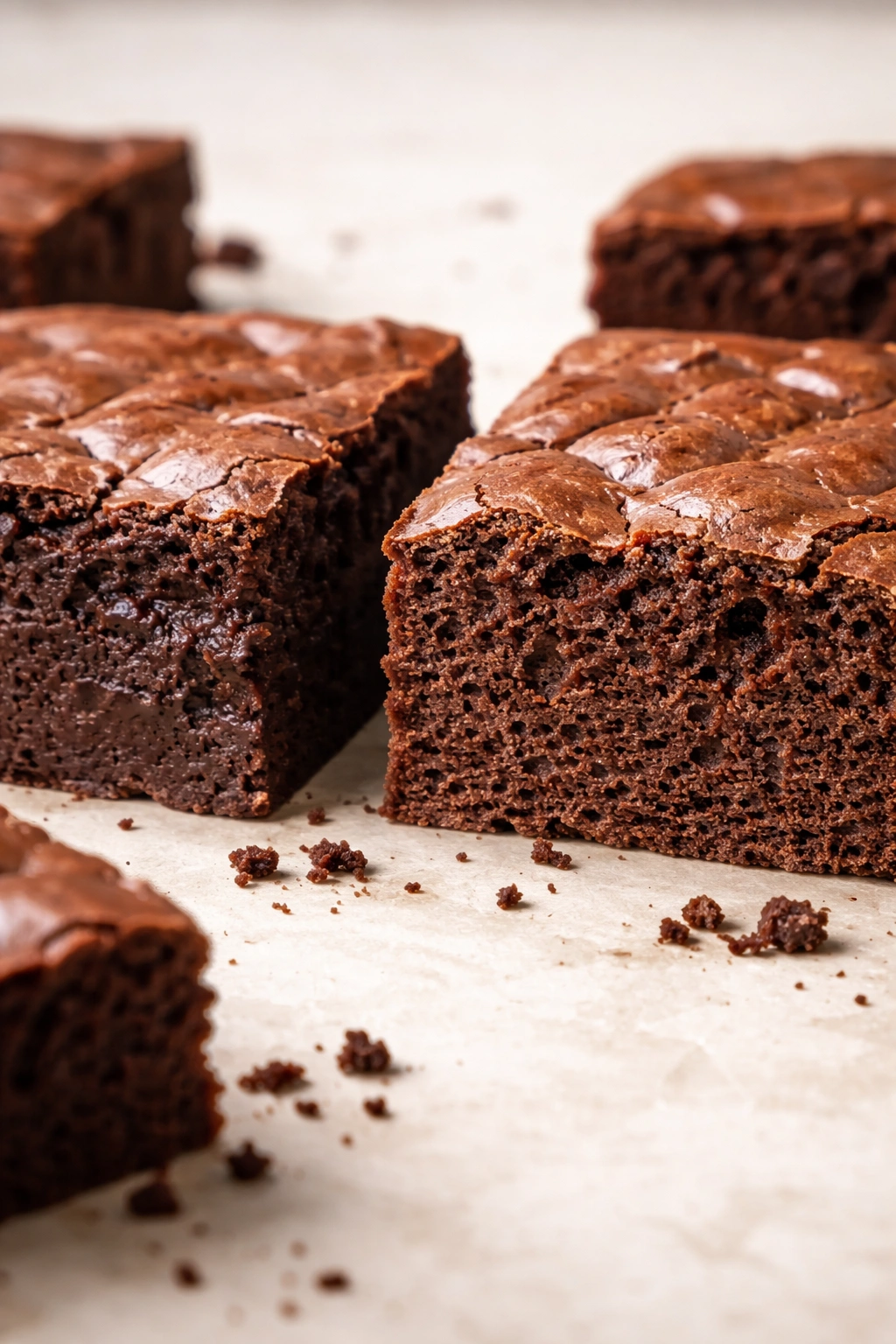 Brownie cross-section showing fudgy vs cakey textures in a protein brownie