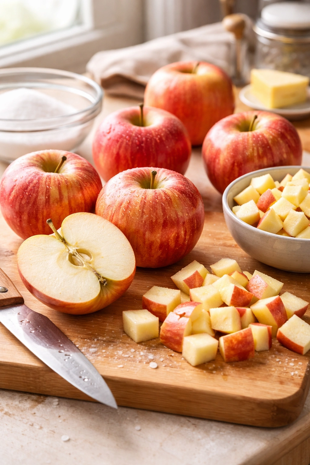 Small to medium Fuji apples on clean surface